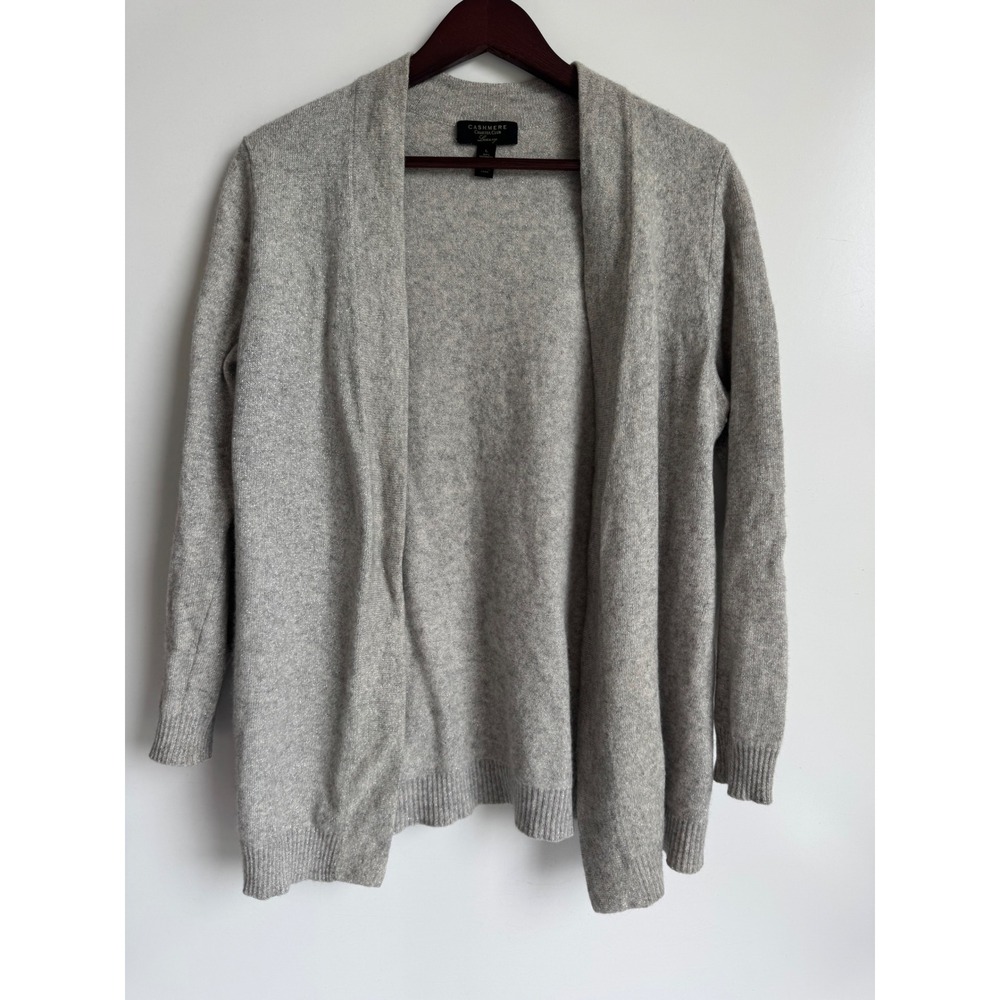 Charter Club Luxury Cashmere Metallic Open Front Cardigan Gray L Classic Sparkle